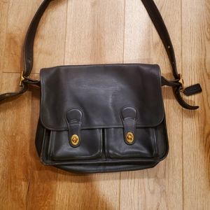 Coach Field Bag Unisex Brief Laptop Bag Black Leather USA #528